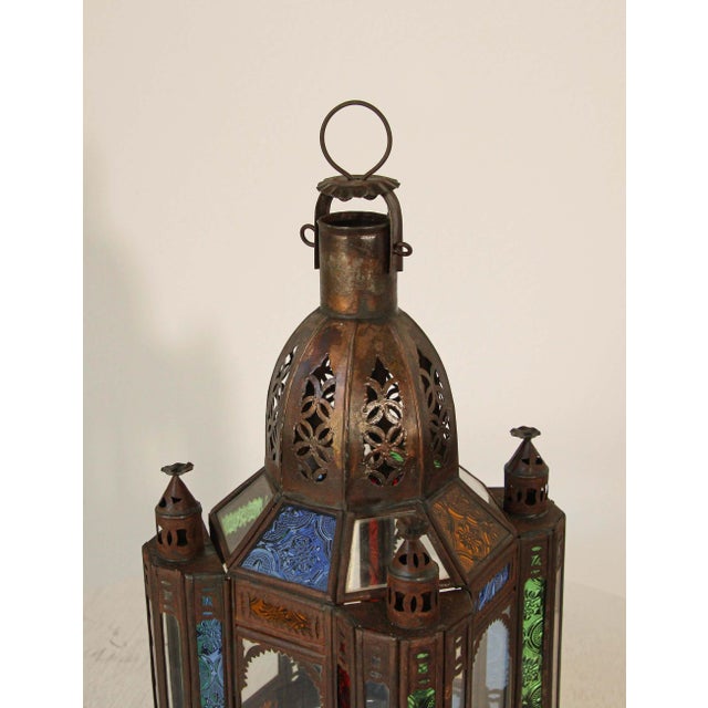 Handcrafted Moroccan Tole and Glass Lantern, Moorish Style, 1960 For Sale - Image 13 of 17