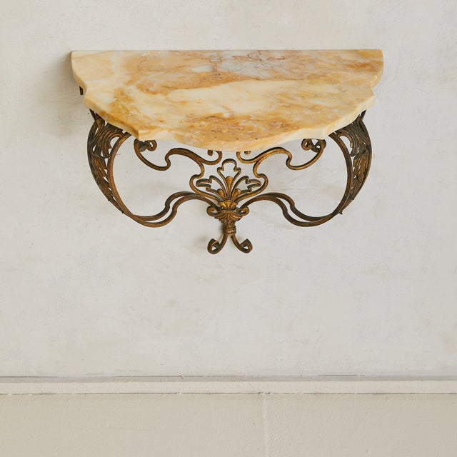 Petite French Brass + Marble Wall-Mounted Console, 1940s - 2 Available For Sale - Image 4 of 10