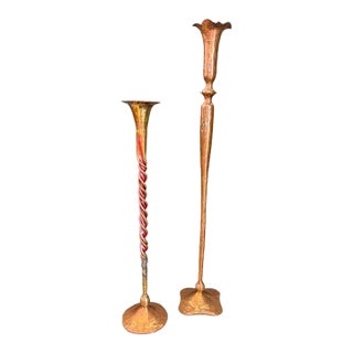 Hessel Studios Hammered Copper Candle Holders, "Pillar of Fire" & "Pour the Wine", Pair (2) For Sale