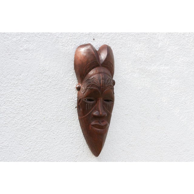 African Metal Inlay Decorative Kwele African Mask For Sale - Image 3 of 9