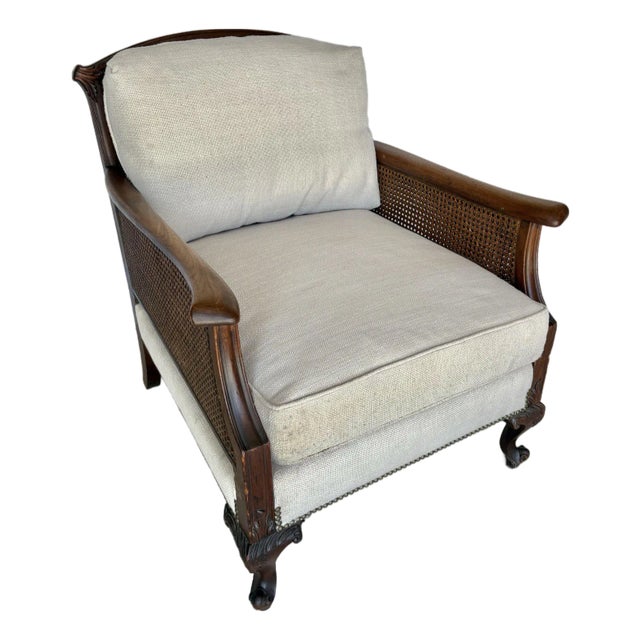 Early 20th Century French Style Walnut and Cane Lounge Chair For Sale