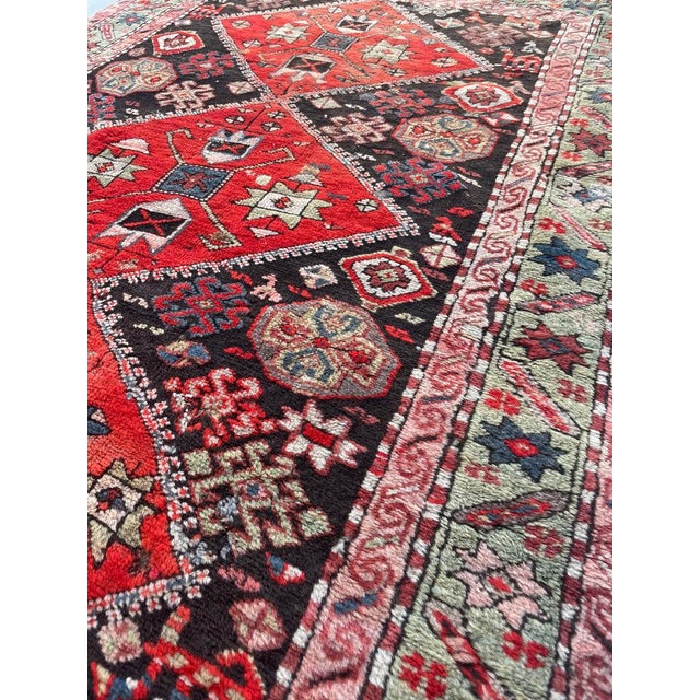 Antique Caucasian Sage Green Border Charcoal Black Field Rug 3.11 x 5.8 For Sale In Milwaukee - Image 6 of 10