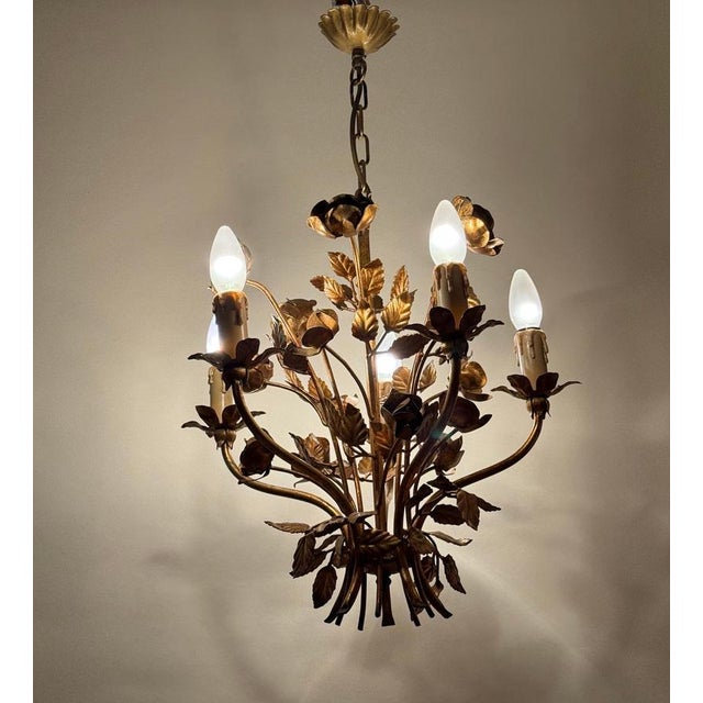 Hollywood Regency Golden 5-Light Rose Chandelier, 1960 For Sale - Image 13 of 16