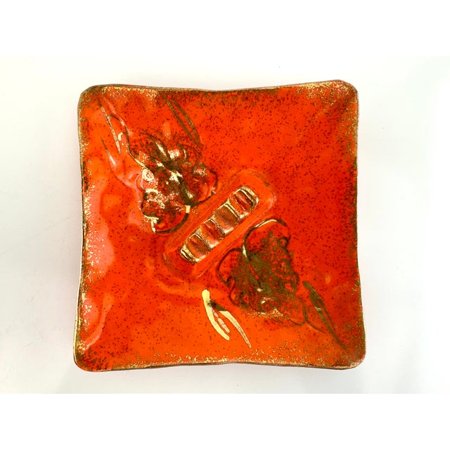 Mid 20th Century Japanese Orange Glaze Ceramic Catchall For Sale - Image 4 of 9