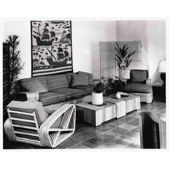 Wood Historic Hand Made 4-Strand Square Pretzel Rattan Lounge by Paul T. Frankl For Sale - Image 7 of 8