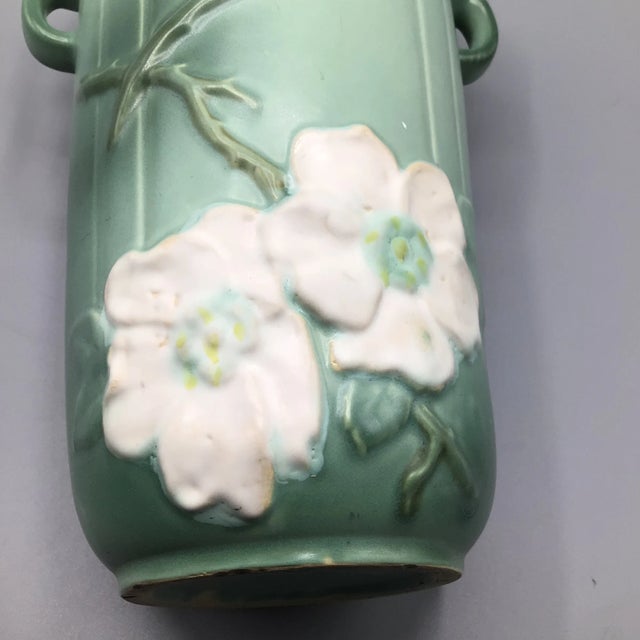 Weller Pottery Wild Rose Double Loop Handled Vase For Sale - Image 11 of 13