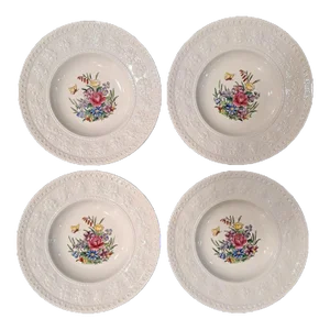 Set of 4 Wedgwood Soup Bowls England Tintern Al 9460 on Wellesley Flower, Circa 1947
