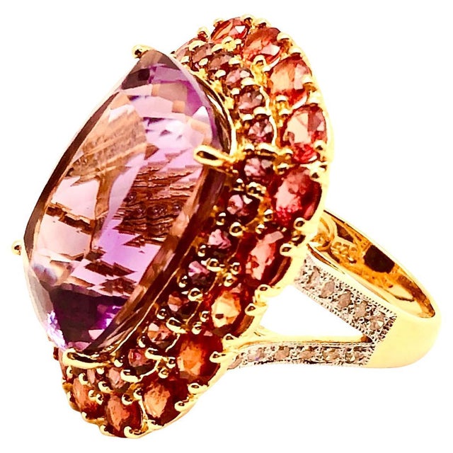 Bochic "Orient" Vintage Orange Sapphire & Amethyst Ring Set 18K Gold & Silver For Sale - Image 15 of 18