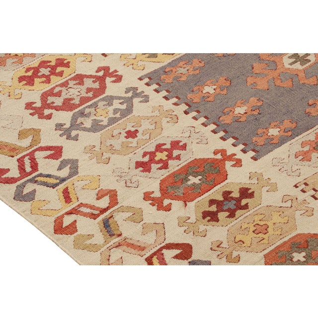 Handwoven Vintage Manastir Kilim Rug in Beige-Brown All Over Geometric Pattern For Sale In New York - Image 6 of 7