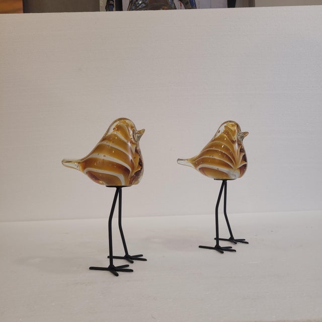 Orange Little Birds in Blown Glass from Chehoma, France, 2000s, Set of 2 For Sale - Image 8 of 16