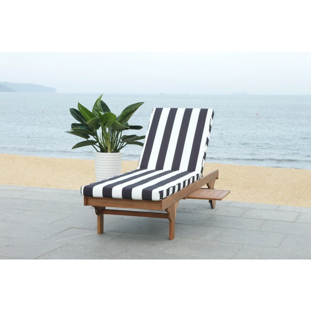Newport Chaise Lounge Chair with Side Table, Natural/Black Stripe Cushion For Sale - Image 9 of 11