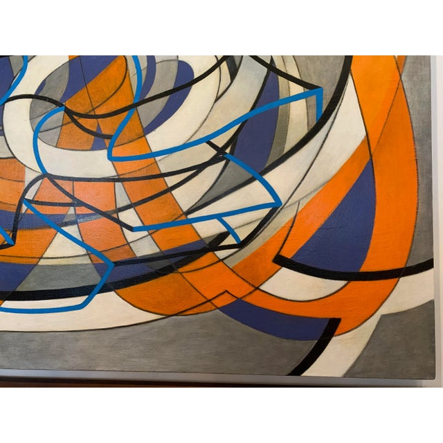 Textile Mid 20th Century Geometric Abstract Oil on Canvas For Sale - Image 7 of 10