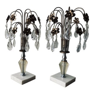 A Pair of Vintage Hollywood Regency Glass Table Lamp Waterfall Lamp Prism Glass Tear Drop Pendant Light Italianate Home Decor 1960s 1970s For Sale