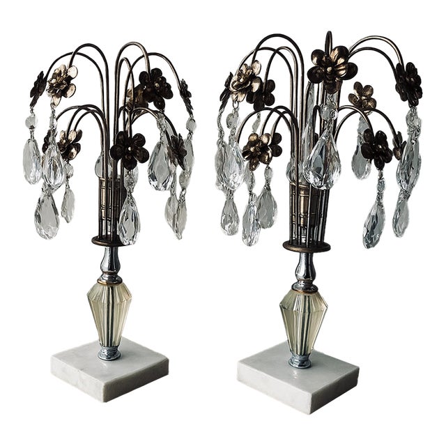 A Pair of Vintage Hollywood Regency Glass Table Lamp Waterfall Lamp Prism Glass Tear Drop Pendant Light Italianate Home Decor 1960s 1970s For Sale