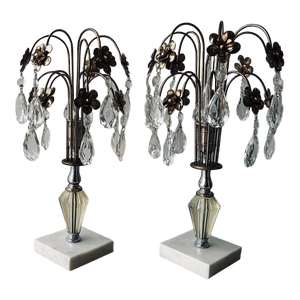 A Pair of Vintage Hollywood Regency Glass Table Lamp Waterfall Lamp Prism Glass Tear Drop Pendant Light Italianate Home Decor 1960s 1970s