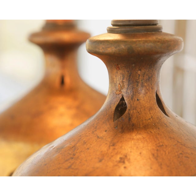 Gorgeous Golden Mid-Century Modern Brutalist Cut-Out Large Ceramic Table Lamps - A Pair For Sale - Image 10 of 17