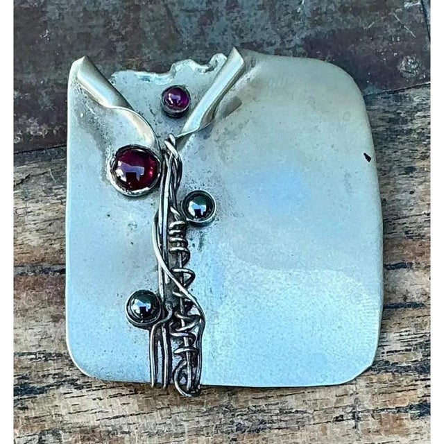 Mid-Century Modern Vintage Boho Handmade Sterling Silver Modernist Brooch For Sale - Image 3 of 12