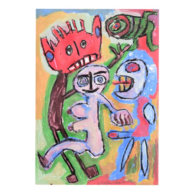 Frank-Kirk Ehm-Marks, Nude, Bizarre Erotic Scene, 1991, Acrylic Painting on Board For Sale