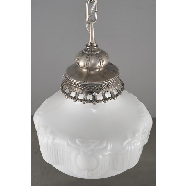 Mid 20th Century Mid 20th Century Victorian White Glass Nickel Chain Pendant Light For Sale - Image 5 of 11