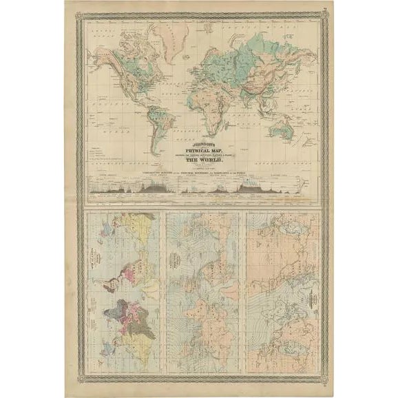 Four Physical Maps of the World on One Sheet, 1872 For Sale