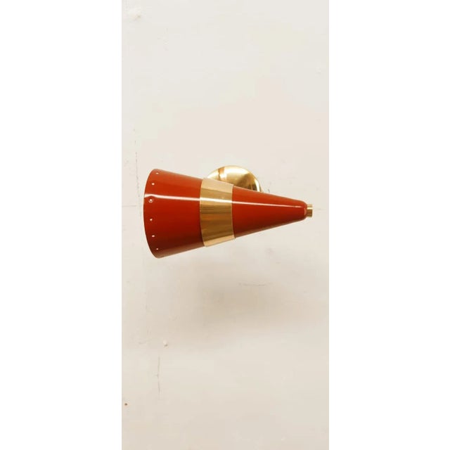 Metal Red & Gold Adjustable Cone Sconce For Sale - Image 7 of 8
