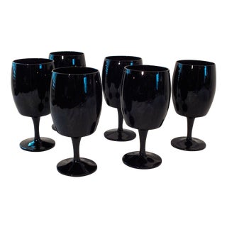 French Black Retro Barrel Shaped Wine Glasses -S/6 For Sale