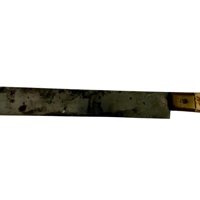 A LARGE ANTIQUE CHALIF (KOSHER SLAUGHTERING KNIFE) Lower East Side New York City c. 1920 Horn handle and long steel blade...