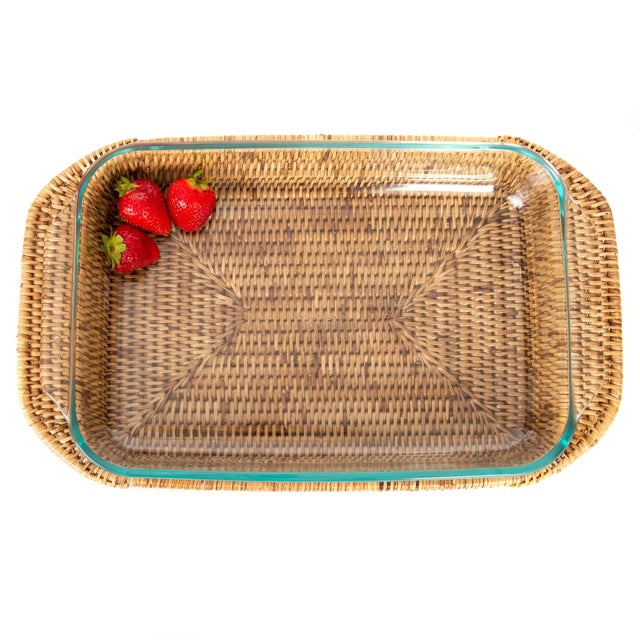 Boho Chic Artifacts Rattan Rectangular Pyrex Holder For Sale - Image 3 of 6