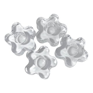 2000s Orrefors Erika Lagerbielke Floral Star Crystal Candle Holder Votives - Set of 4 For Sale