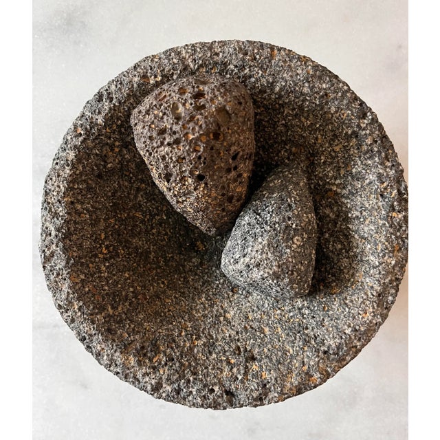 Early 20th Century Large Carved Basalt Stone Mortar and Pestle For Sale - Image 5 of 7