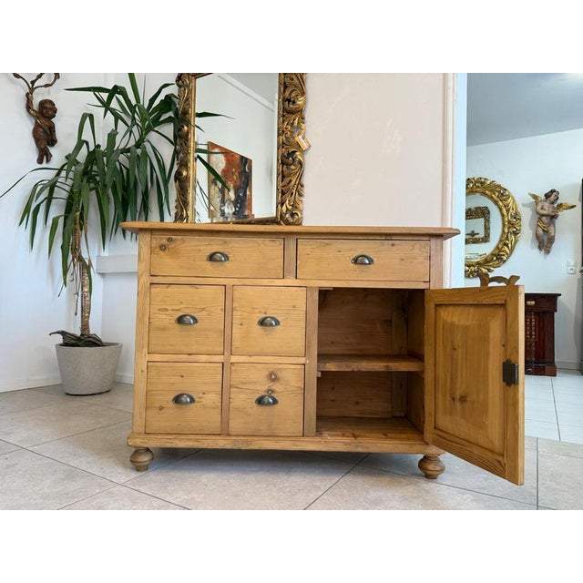 Original Art Nouveau 6-drawer chest in spruce wood. Dimensions: Height x Width x Depth 90 x 120 x 41 cm. Very beautiful,...