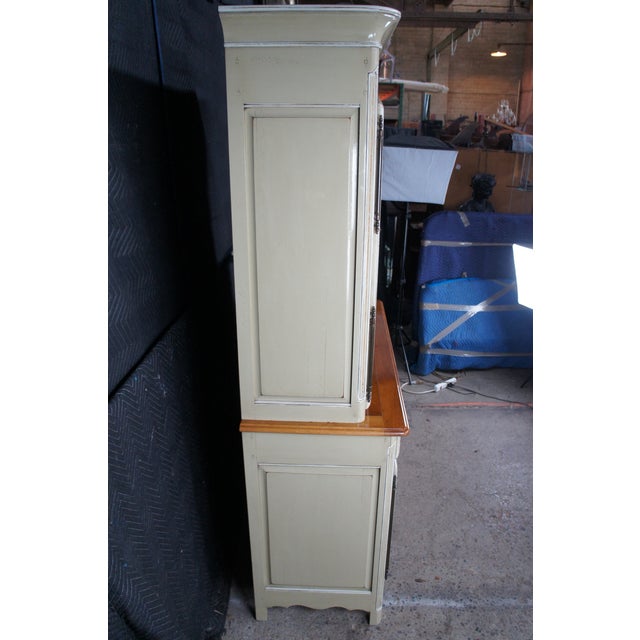 Vintage Country French Provincial Oak Buffet Deux Corps China Display Cabinet For Sale - Image 14 of 14