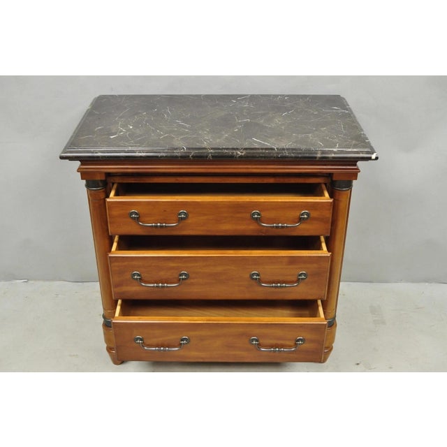 Kincaid French Country Cherry Wood 3 Drawer Marble Top Nightstand Bedside Table For Sale - Image 11 of 15