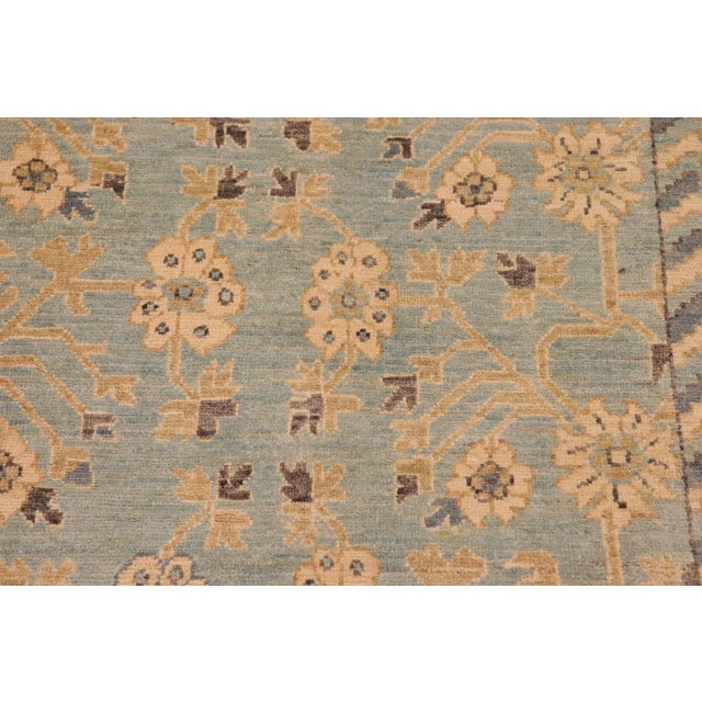 1990s 1990s 1990s Contemporary Sun Faded Blue/Beige Hand Knotted Wool Rug - 7'11" X 9'9" For Sale - Image 5 of 10