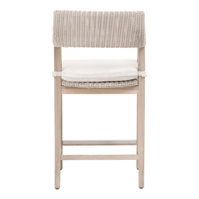 2020s Lucia Teak Outdoor Counter Stool, Pure White Synthetic Wicker For Sale - Image 5 of 7