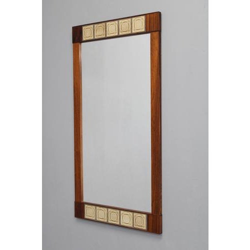 Mid-Century Danish Rectangular Wood and Tile Wall Mirror, 1960s For Sale - Image 3 of 10