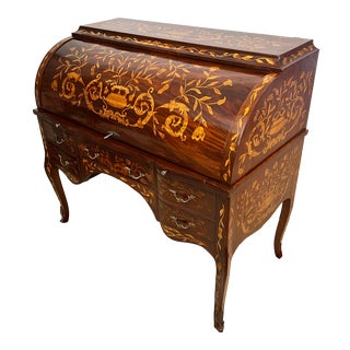 Late 19th Century Dutch Rococo Style Marquetry Cylinder Desk For Sale