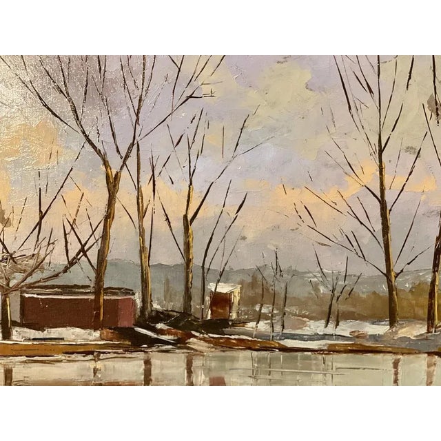 Onorato Caldera, Snowfall, Lago Di Monate, 20th Century, Oil Painting on Panel For Sale - Image 4 of 8