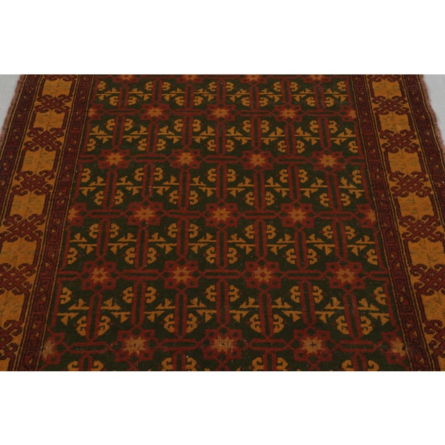 Rug & Kilim Vintage Mid-Century Geometric Floral Red and Green Wool Rug – Orange-Brown Accents For Sale - Image 4 of 8