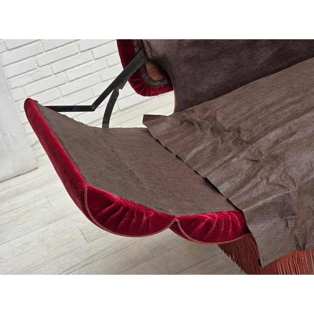 Red Danish 2-Seater Drop Arm and Back Sofa in Cherry-Red Velour, 1950s For Sale - Image 8 of 18