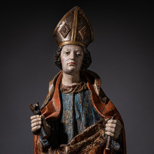 15th Century & Earlier Unknown, Sculpture of Saint Eligius, 1480, Wood For Sale - Image 5 of 10