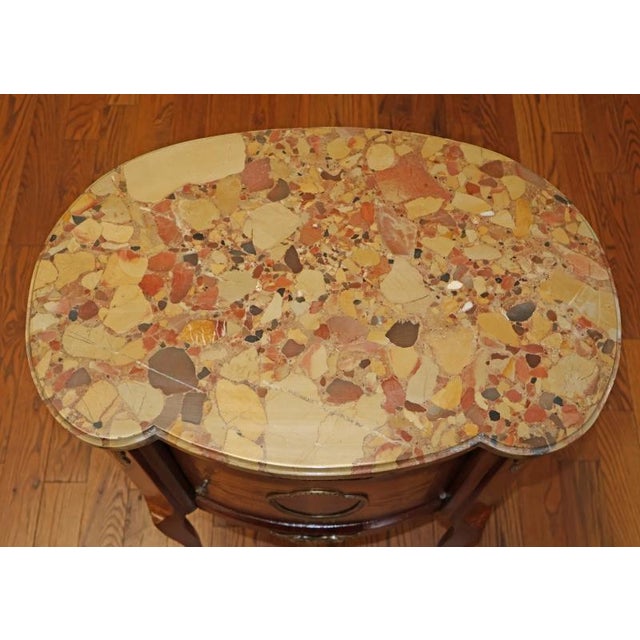 1920s French Louis XV Style Marble Top Mixed Wood Inlaid End Table Nightstand C 1920 For Sale - Image 11 of 12