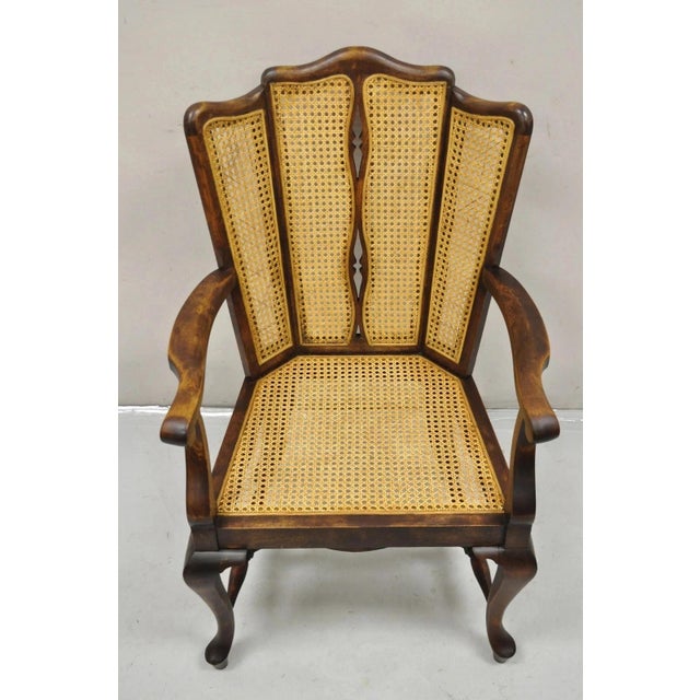 Antique Victorian Walnut and Cane Carved Lounge Arm Chair W/ Queen Anne Legs For Sale - Image 9 of 10