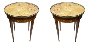 French Bouillotte Games / End Tables With Breche d'Alep Marble Tops - A Pair