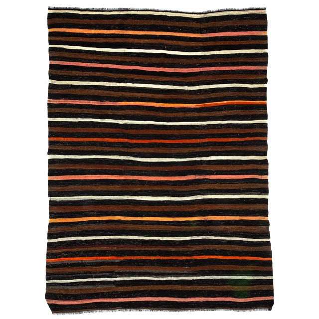 Textile 1960s Vintage Striped Goat Hair Kilim Rug- 7′4″ × 9′8″ For Sale - Image 7 of 7