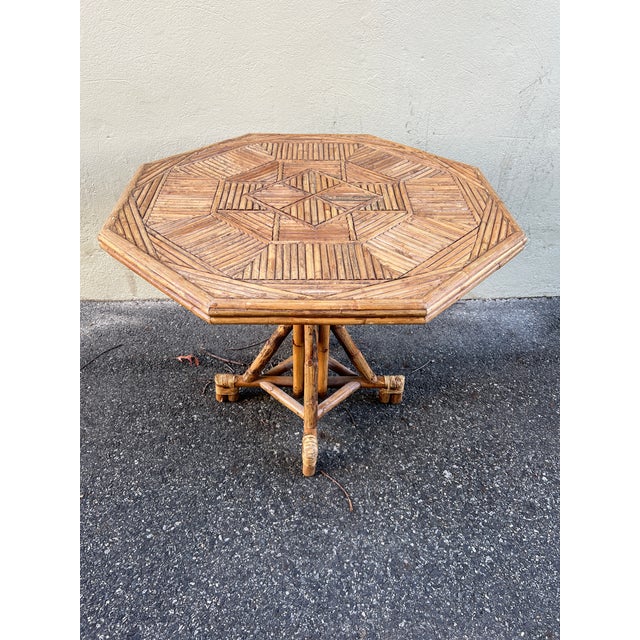 Brown Mid 20th Century Rattan Bamboo Octagonal Dining or Center Table For Sale - Image 8 of 12