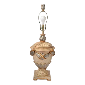 1990s Rembrandt Lighting Hollywood Regency Taupe Gold Silver Ceramic Trophy Table Lamp