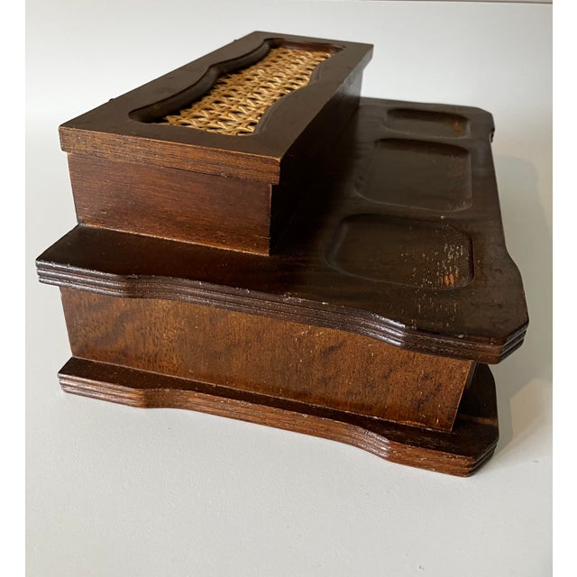 Mid 20th Century 20th C. Mid-Century Modern Wooden Valet Jewelry Box With Woven Cane Top & Drawer For Sale - Image 5 of 18