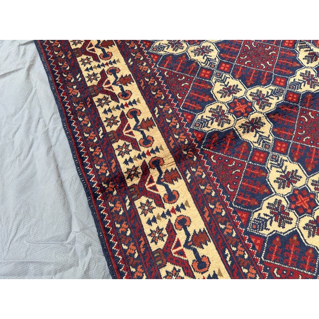 Vintage Afghan Turkmen Ivory Diamond Lattice Tribal Rug - 6'4" X 4'10" For Sale - Image 6 of 12