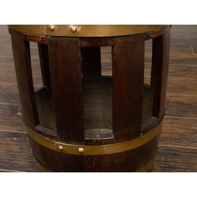 Labeled English 1900s R.A. Lister & Co. Oak and Brass Barrel with Open Section For Sale - Image 10 of 10